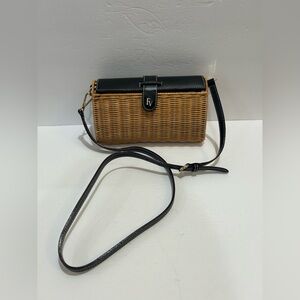 Frances Valentine Betsy Wicker Black  and Tan Woven Crossbody Bag Clutch